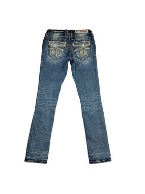 Rock Revival Damyan Straight-Leg Jeans Womens 27 Denim Embroidered Fleur-De-Lis